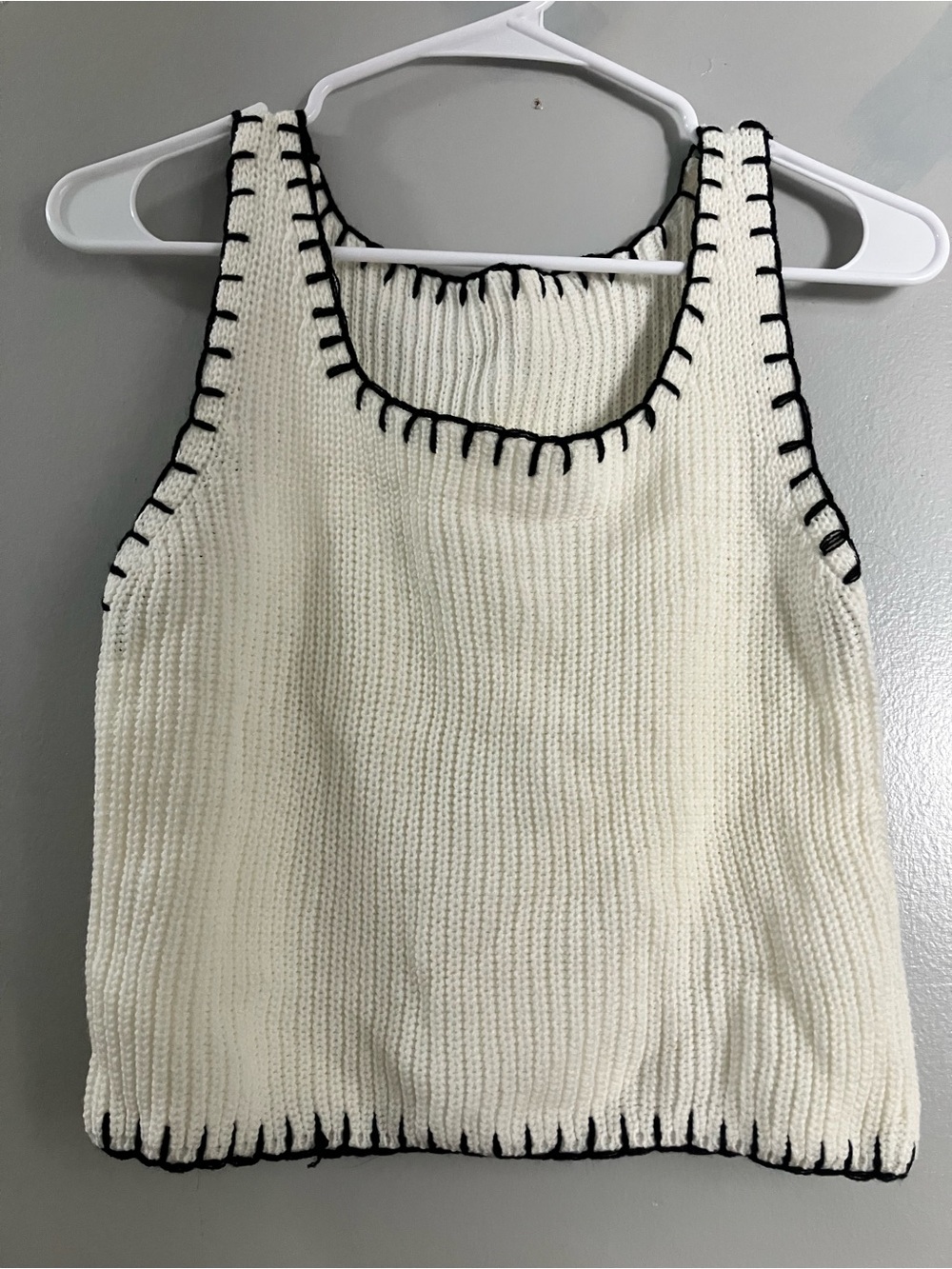 Cream Knit Tank Top with Black Trim